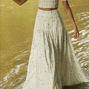 Tiered floral Agua Bendita Maxi skirt white